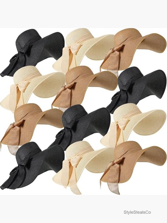 12 Wide Brim Straw Sun Hats Foldable Panama Fedora Beach Cap